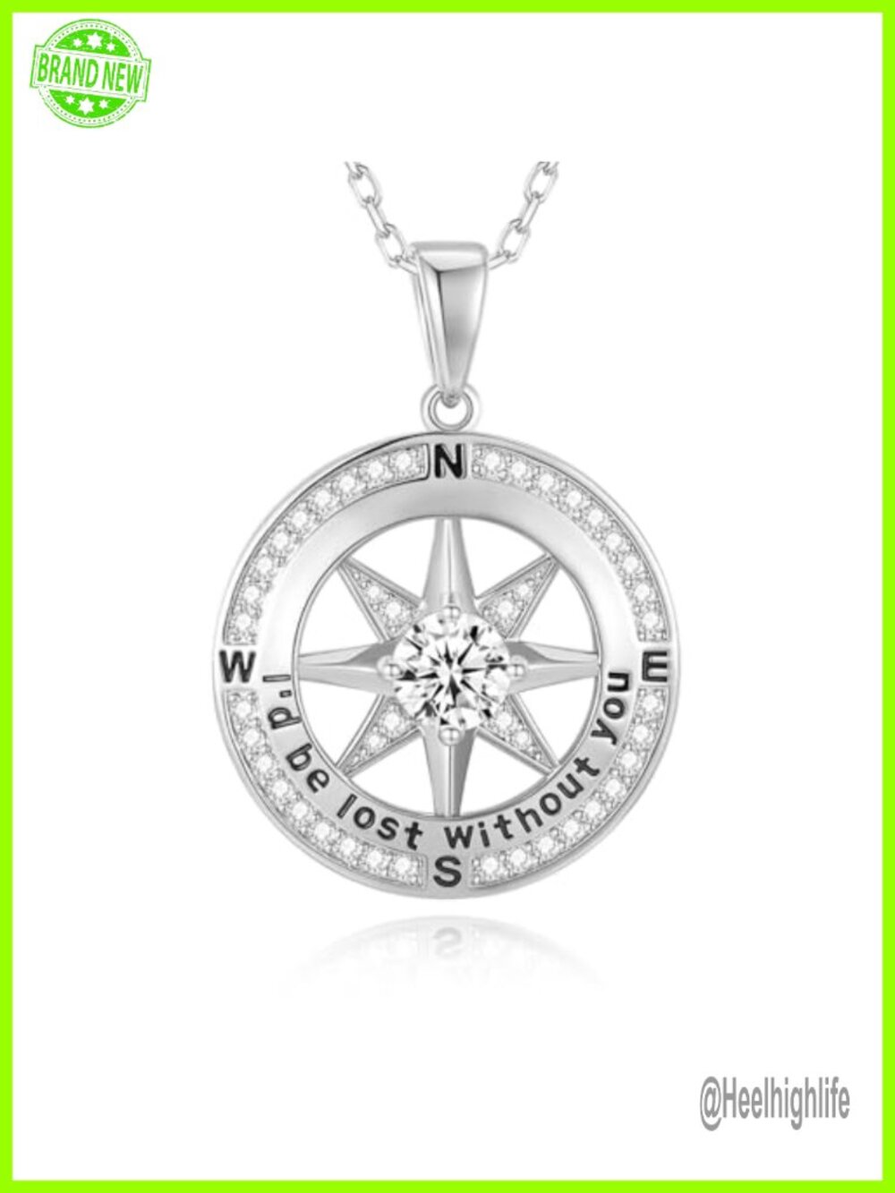 Compass Necklace 18k Real Gold Filled S925 5A Cubic Zirconia